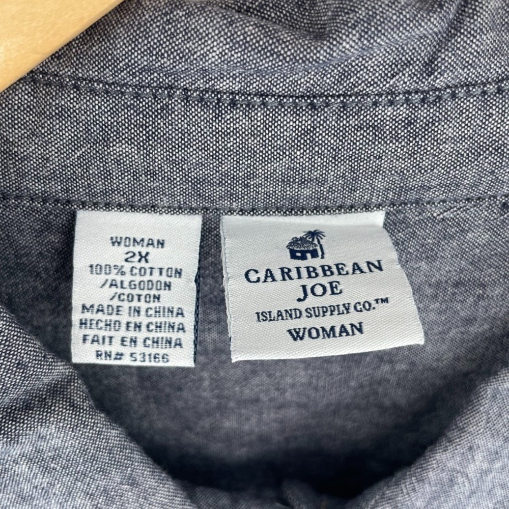 Caribbean Joe Shirt Women Plus 2X Roll Tab Button Drawstring Safari Utility - Picture 6 of 9